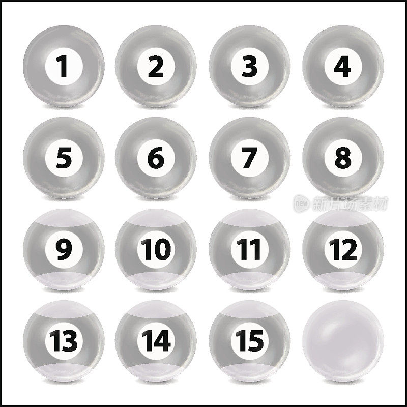 台球或彩票数字球集向量。黑白球隔离。Bingo ball Set With Numbers。现实的向量。洛托概念
